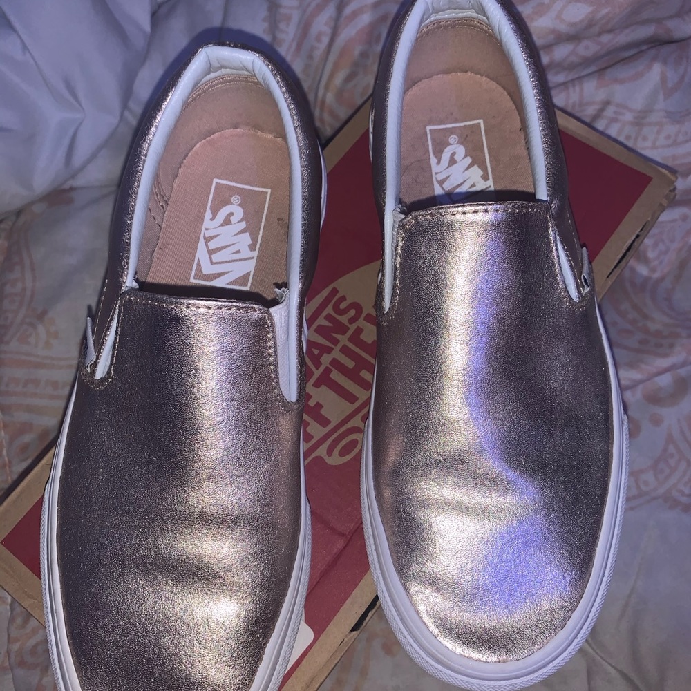 Shiny Rose Gold slip on Vans!